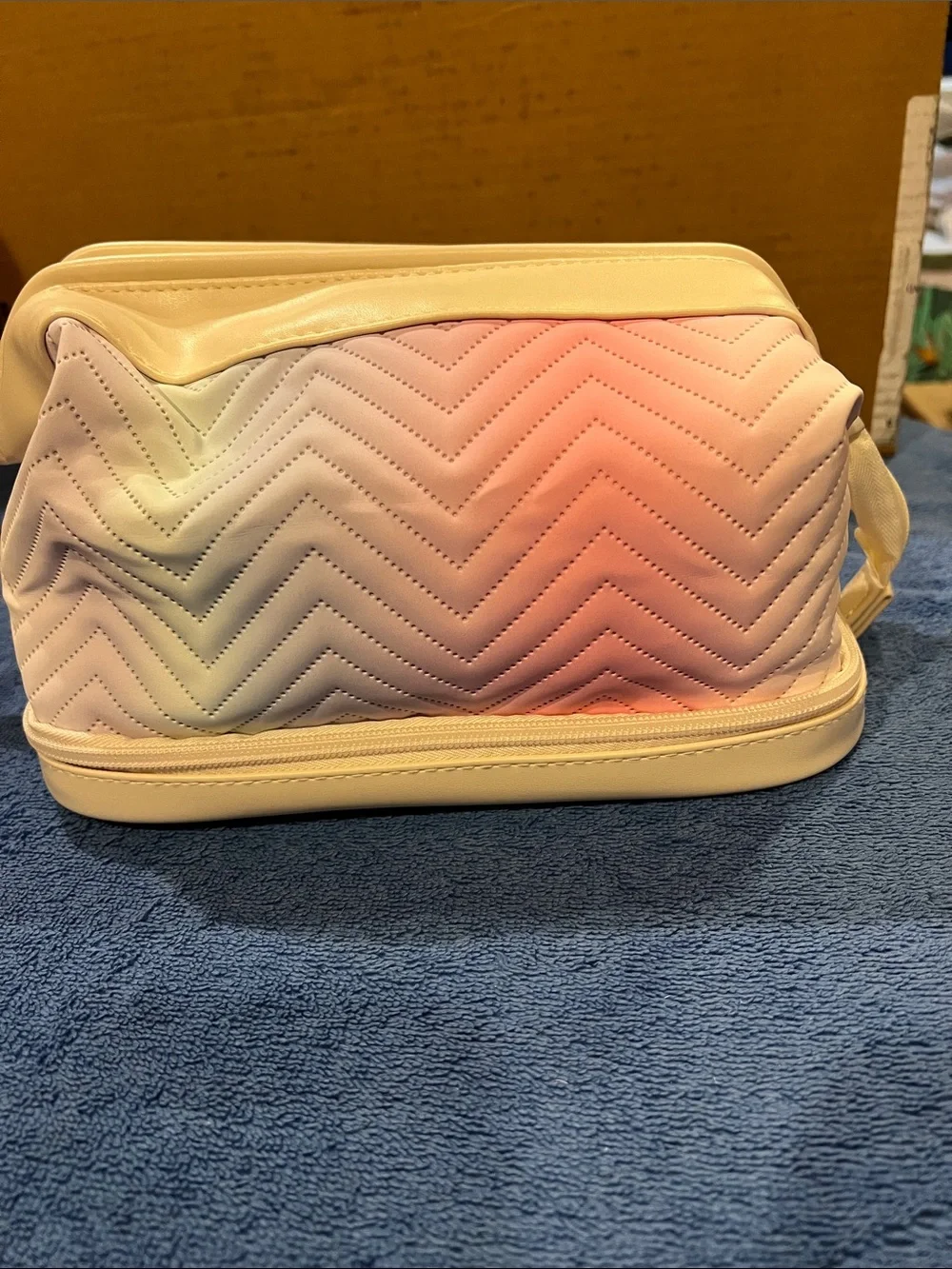 Quilted Chevron Pastel Ombre Travel Cosmetic Bag - Cream Pink